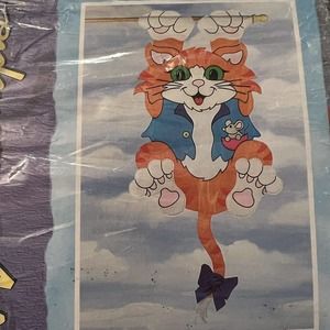 Vintage 1999 Windsculpts Orange Tabby Cat Two sided Hanging Flag 28”x46” New